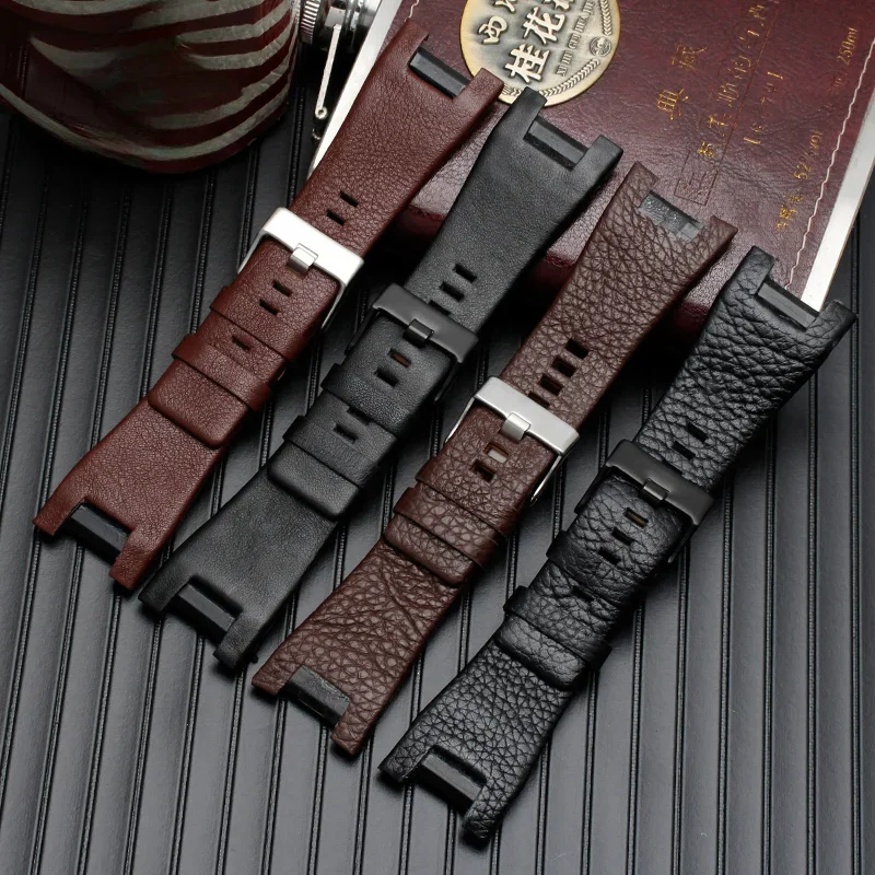 For Diesel Dz1216 Dz1273 Dz4246 Comfortable Soft Special Concave Interface Men\'s Business Leather Watch Strap Accessories