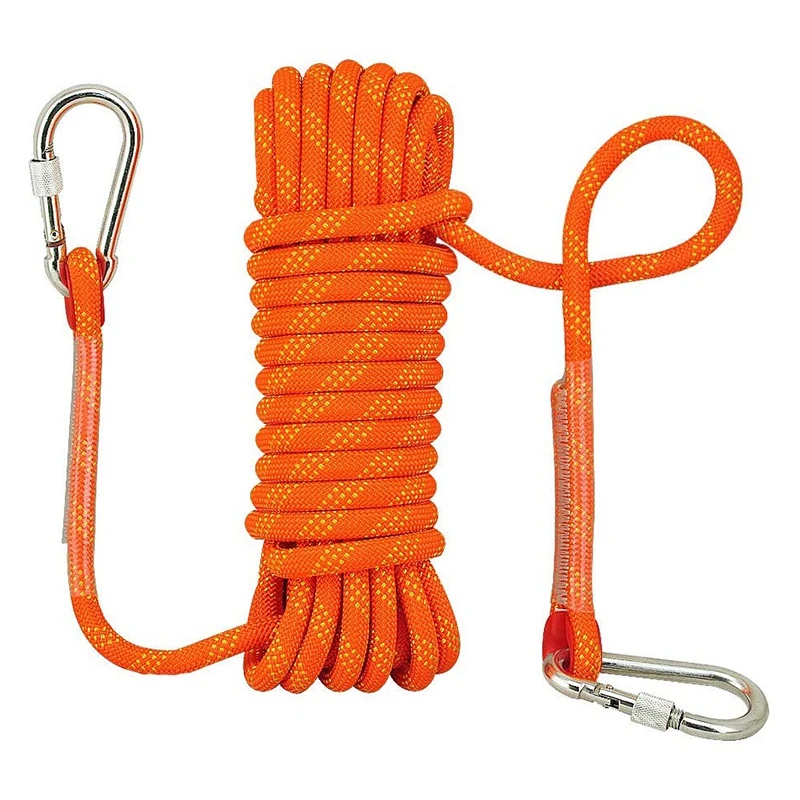 

A65G-10M Rock Climbing Rope Diameter 12 Mm Heavy Duty Tree Climbing Rope Fire Escape Safety Rope With 2 Carabiners For Rappellin