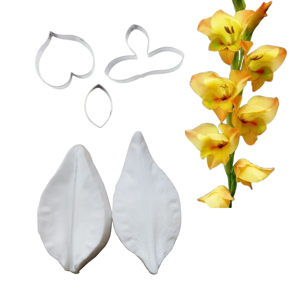 Gladiolus Flower Veiners &Cutters Silicone Molds Gumpaste Chocolate Fondant Sugar Paper Polymer Clay Kitchen Baking Accessories