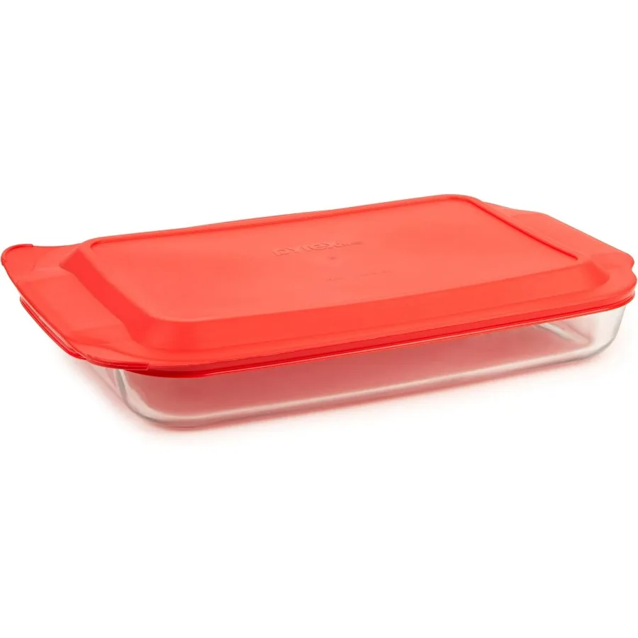 

Basics 4.8 QT Glass Baking Dish with Plastic Lid, Casserole Dish, Glass Food Container, Oven, Freezer and Microwave Safe, Clear