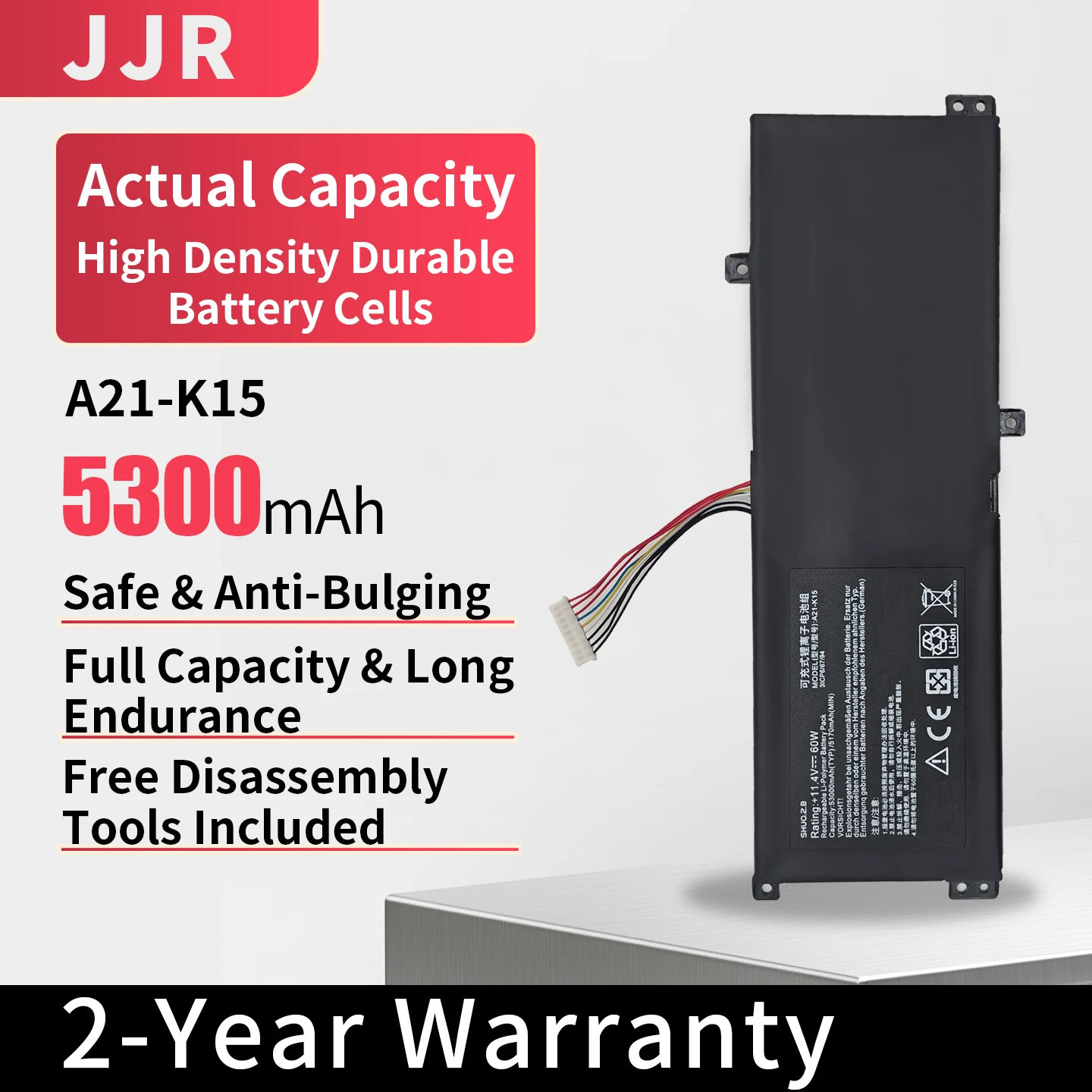 New A21-K15 60Wh/5170mAh 11.4V Replacement Laptop Battery for Machenike F117-VA VD VB VR26 VG65T