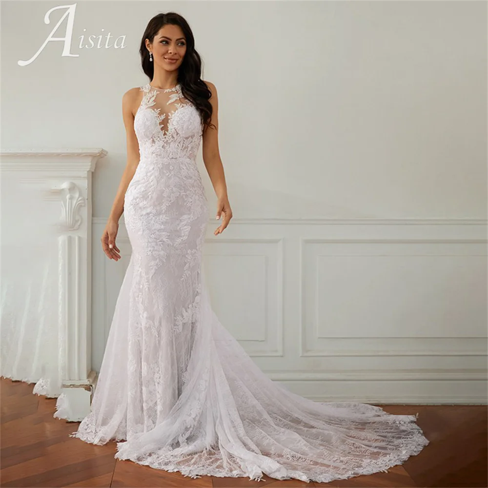 

Elegant Sheath Wedding Dresses 2026 Scoop Neck Lace Sleeveless Court Train Wedding Dress Vestidos Dresses Vestidos De Novia