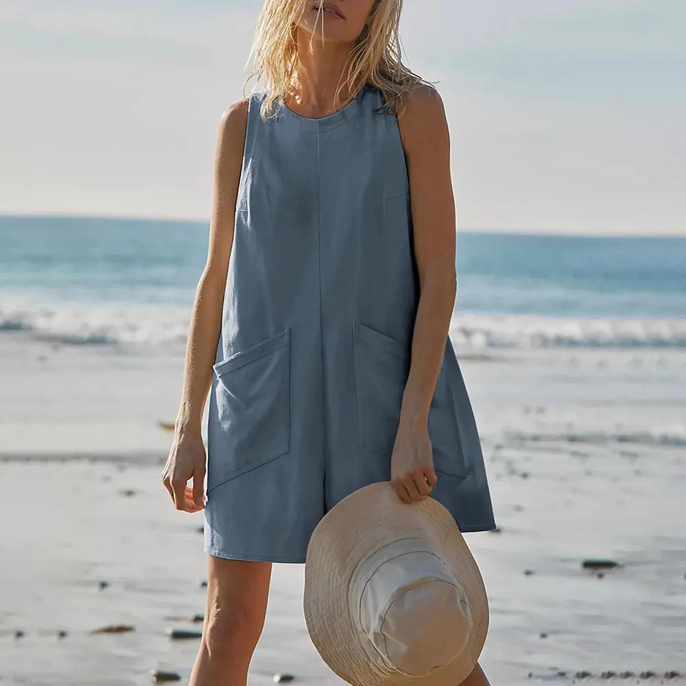 Zomer Mouwloze Katoenen Stukken Rompertjes Voor Vrouwen Nieuwkomers 2025, Mode Mouwloze Jumpsuits Kleding Speelpakje Casual