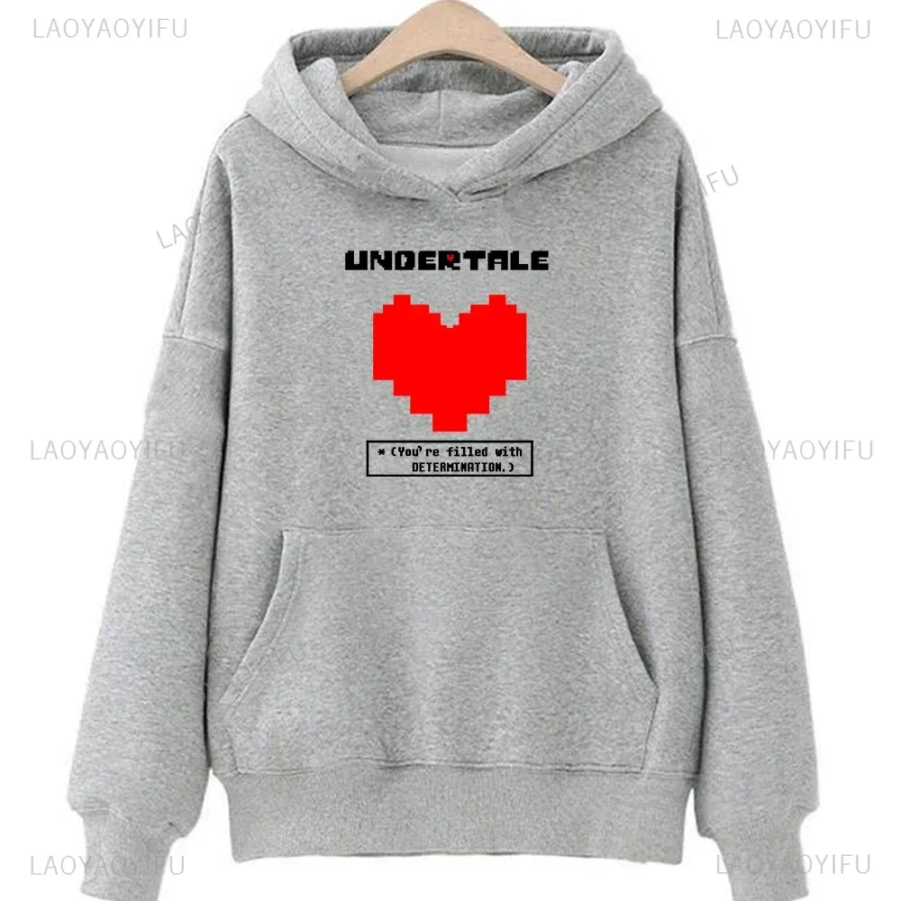 Undertale Game You're Filled with Determination Hoodie Men Spring Fall Pixel Style Women Sweatshirt Solid Color Thermal Hoodie