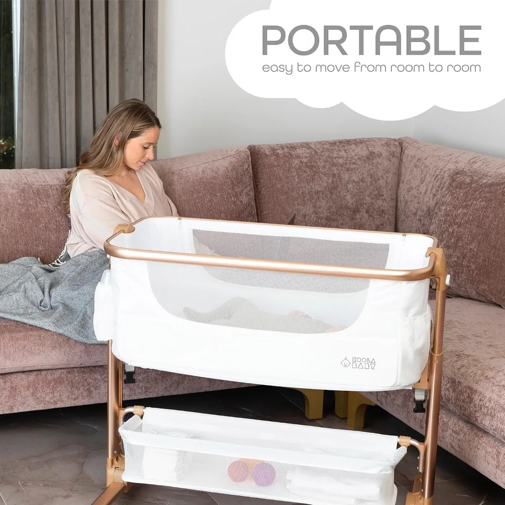 Bassinet bayi, pakaian tidur samping tempat tidur untuk bayi, tempat tidur bayi mudah lipat portabel dengan keranjang penyimpanan untuk bayi baru lahir, keranjang samping tempat tidur