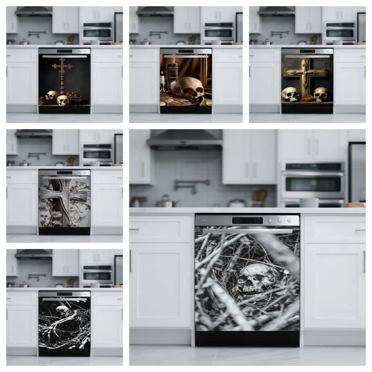 Gothic Skull Cross Halloween Dishwasher Door Sticker Self‑Adhesive for Decorative Cabinets Wardrobe Door Aesthetics Decor