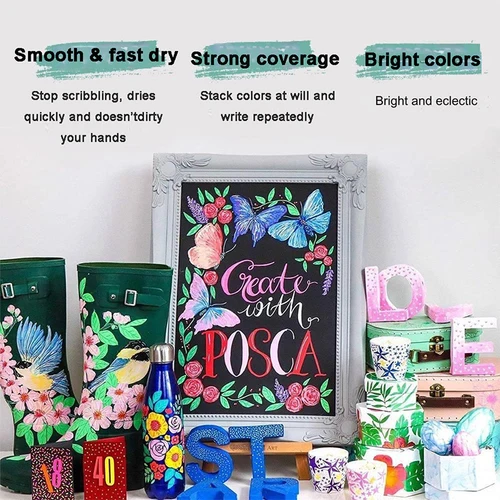 Imagen 2 del producto Rotuladores acrílicos POSCA organizados en bolsas, bolígrafos para colorear escolares de 0,7-2,5 mm, prácticos suministros de pintura artística profesional japonesa original