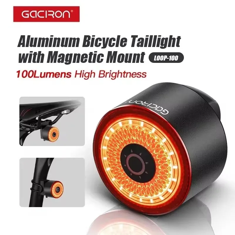 

Gaciron Bike Lights 100lm High Brightness Bike Rear Light with Brake Sensor Aluminum alloy Magnetic Bicycle Saddle Taillight