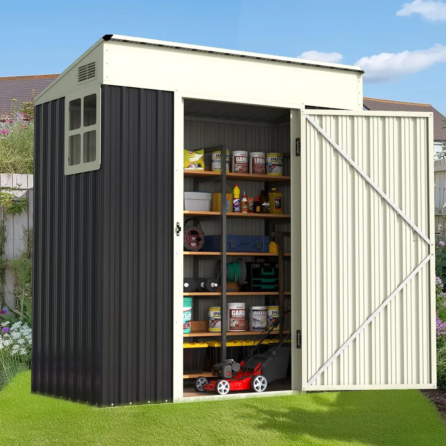 

5X3 FT Heavy Duty Outdoor Metal Shed,Lockable Garden Shed Rotating Roof Waterproof for Bike Tool Temporary Storage
