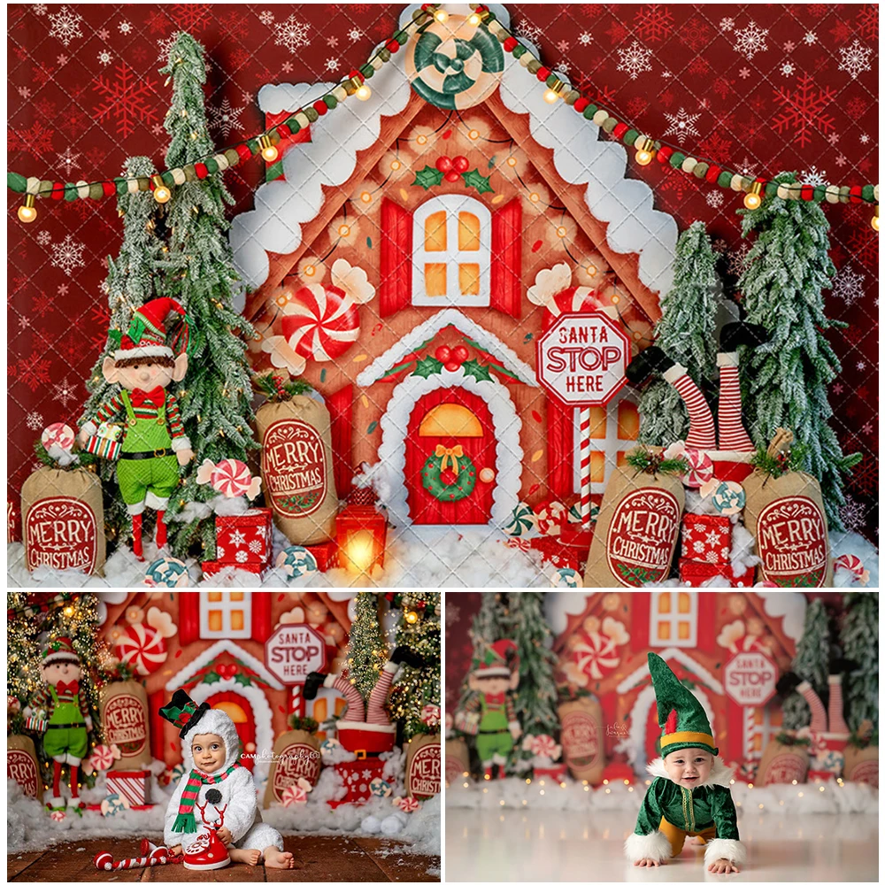 

Red Sweet Shack Christmas Photo Background Winter Snowflakes Photography Backdrop Kids Birthday Cake Smash Photo Studio Props