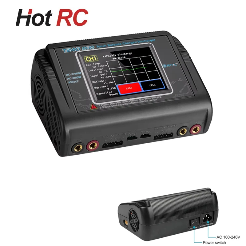 

HTRC T240 High Power Battery Charger AC150W DC 240W 10A Dual Channel Touch Screen Lipo Balance Chargers Discharger for RC Model