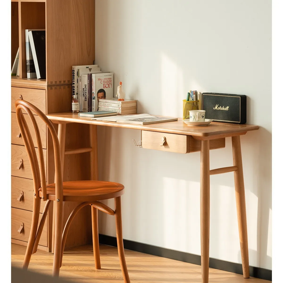 Nordic solid wood desk home study with drawers long workbench bedroom simple log multi-functional writing
