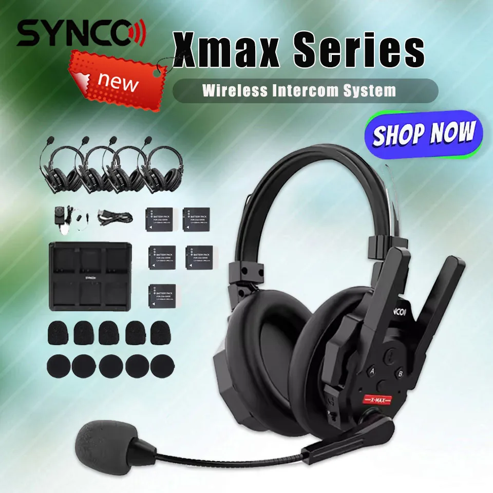 SYNCO Xtalk XMax Series Dual-Ear Noise Isolation Cancellation Wireless Intercom System Team Communication Bluetooth Headset