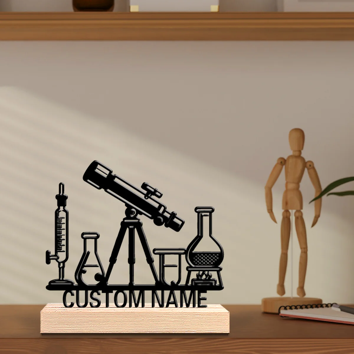 1pc Retro Personalized Custom Tian Wenli Metal Statues Wooden Base Lighting for Office Workshop Modern Rustic Steampunk Themes