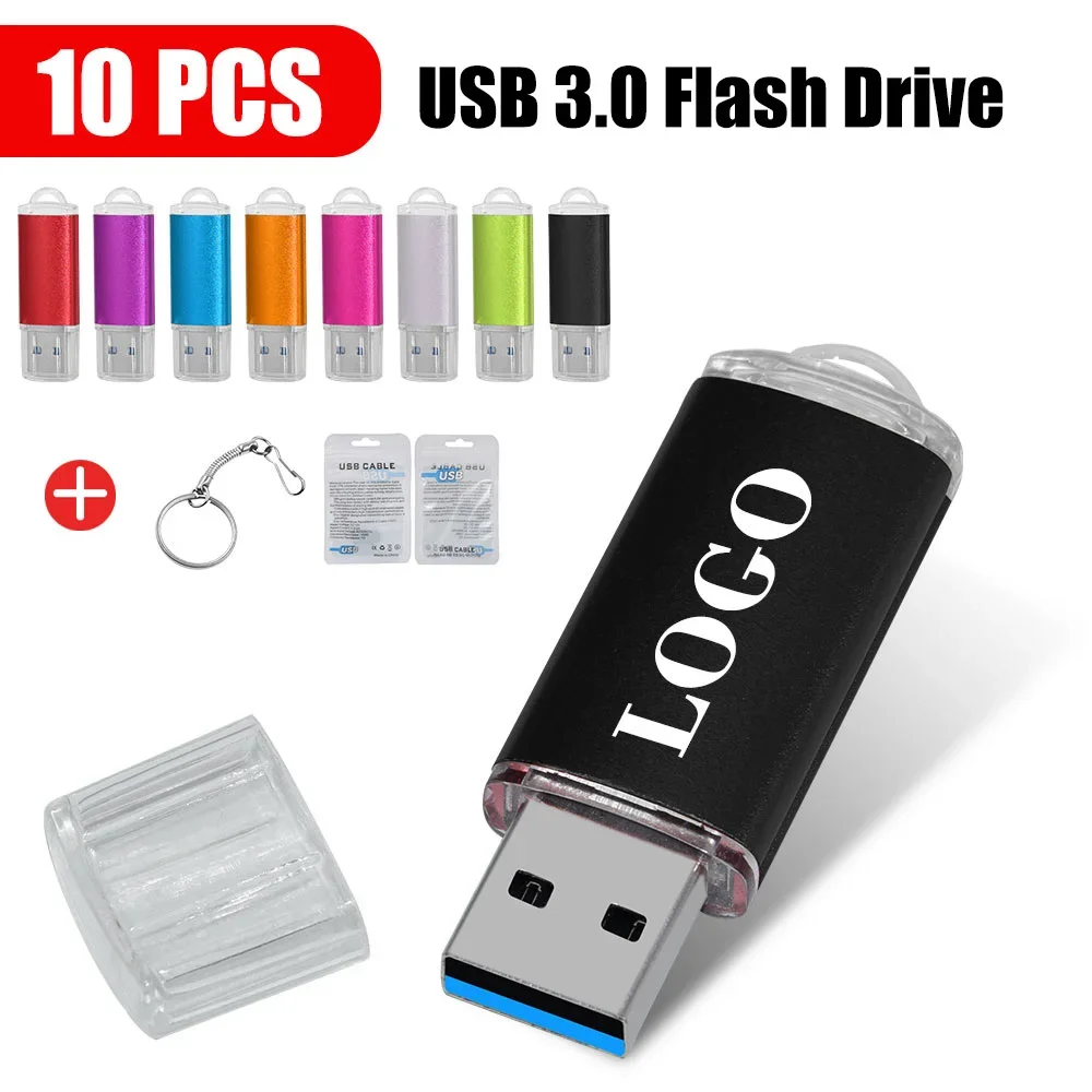 10pcs/lot Custom Logo Hot Sale Metal 3.0 USB Flash Drive 128GB Pen Drive 8GB 16GB 32GB 64GB Usb Stick High Speed Pendrive