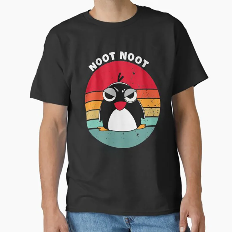 

Noot Noot Pingu angry Meme Gift t shirt for men Funny cartoon Graphic Clothes 100% cotton printed Y2K clothing Large size tee