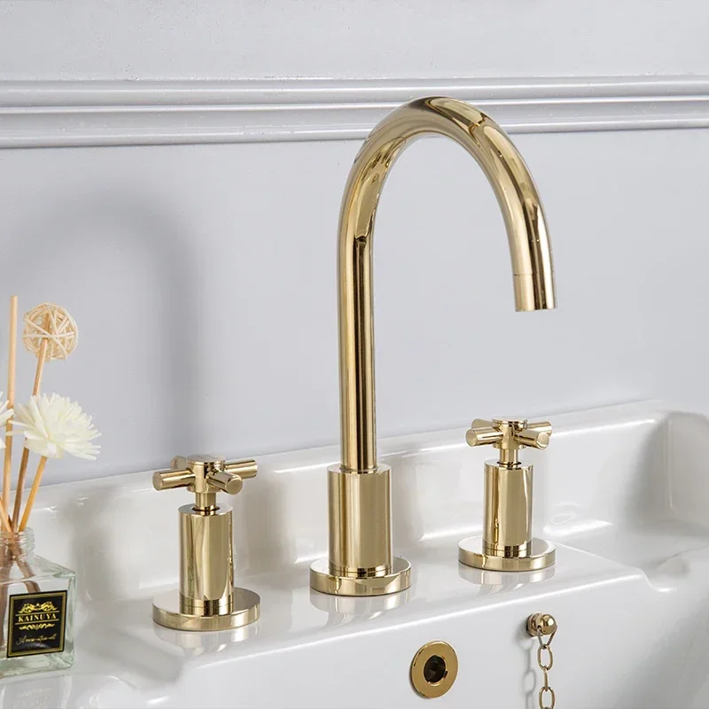 Double handle 3-hole wash Basin Brass Faucet mixer Tap