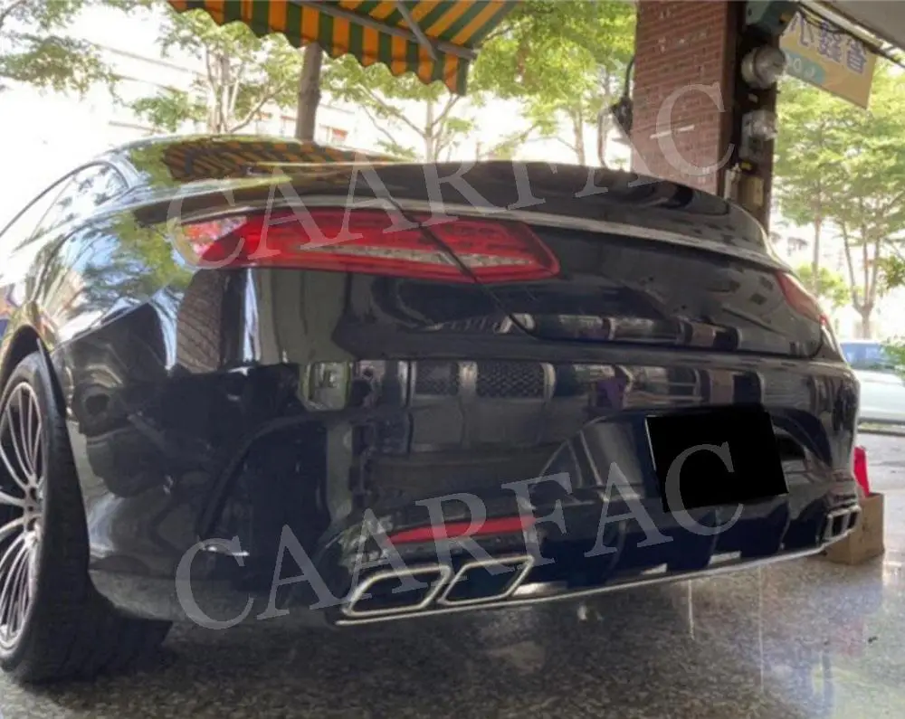 

PP Car Rear Bumper Lip Diffuser with Exhaust Tips for Mercedes Benz S Class C217 S400 S450 S500 S63 For AMG Coupe 2018 2019 2020