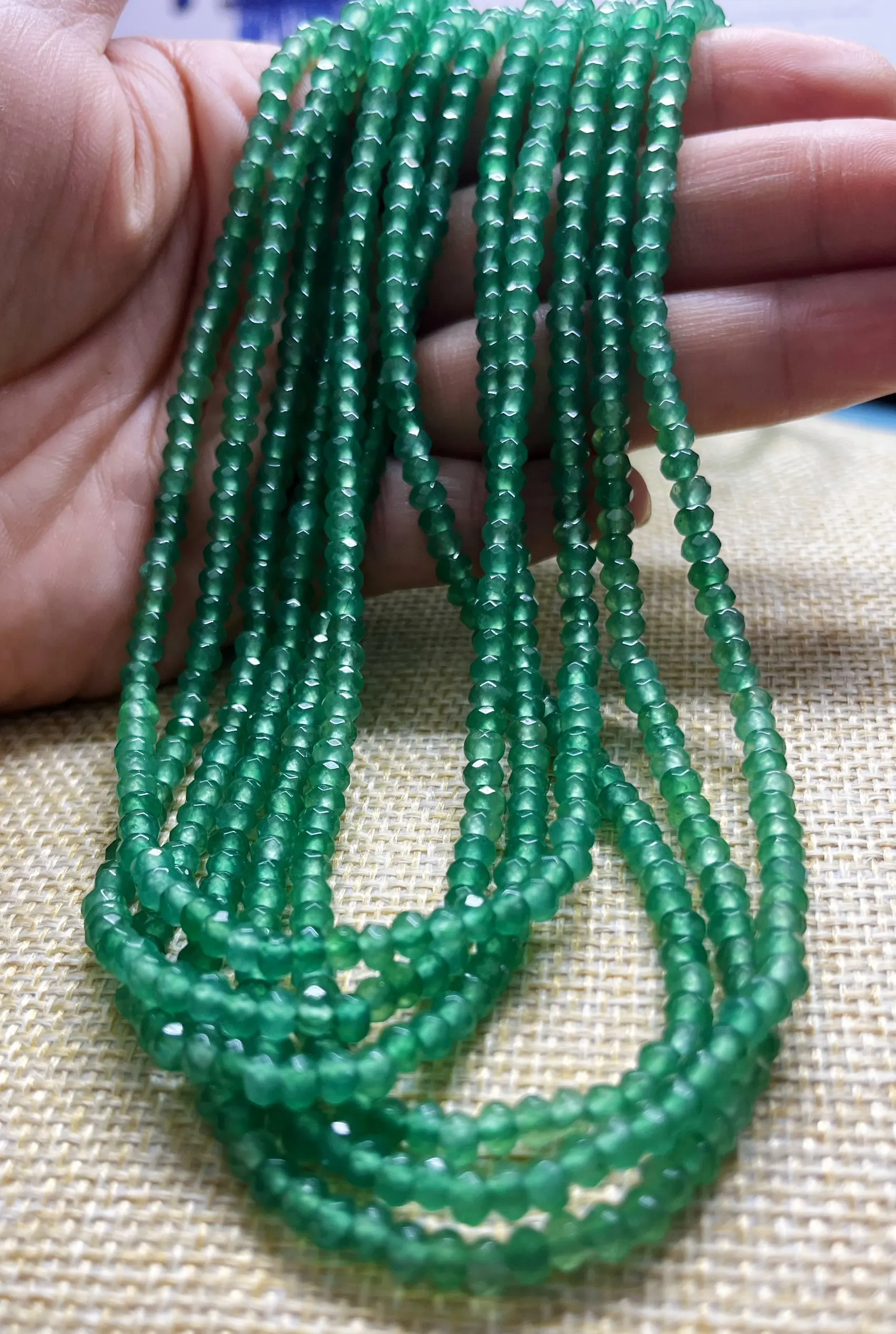 Russian 6Row Emerald Rondelle Beads 17-22