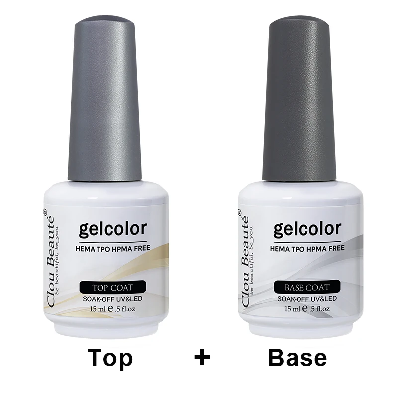 Clou Beaute 15ml Sticky Base Coat No Wipe Top Coat Set Remover Gel Primer Nail Transparent Nail Art Hema TPO Free Nail Polish