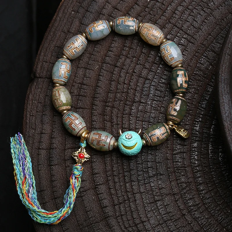 

Agate Ten Thousand Characters Dzi Bead String Single Ring Return Bone A Dull Zakiram Accessories Literature Bracelet