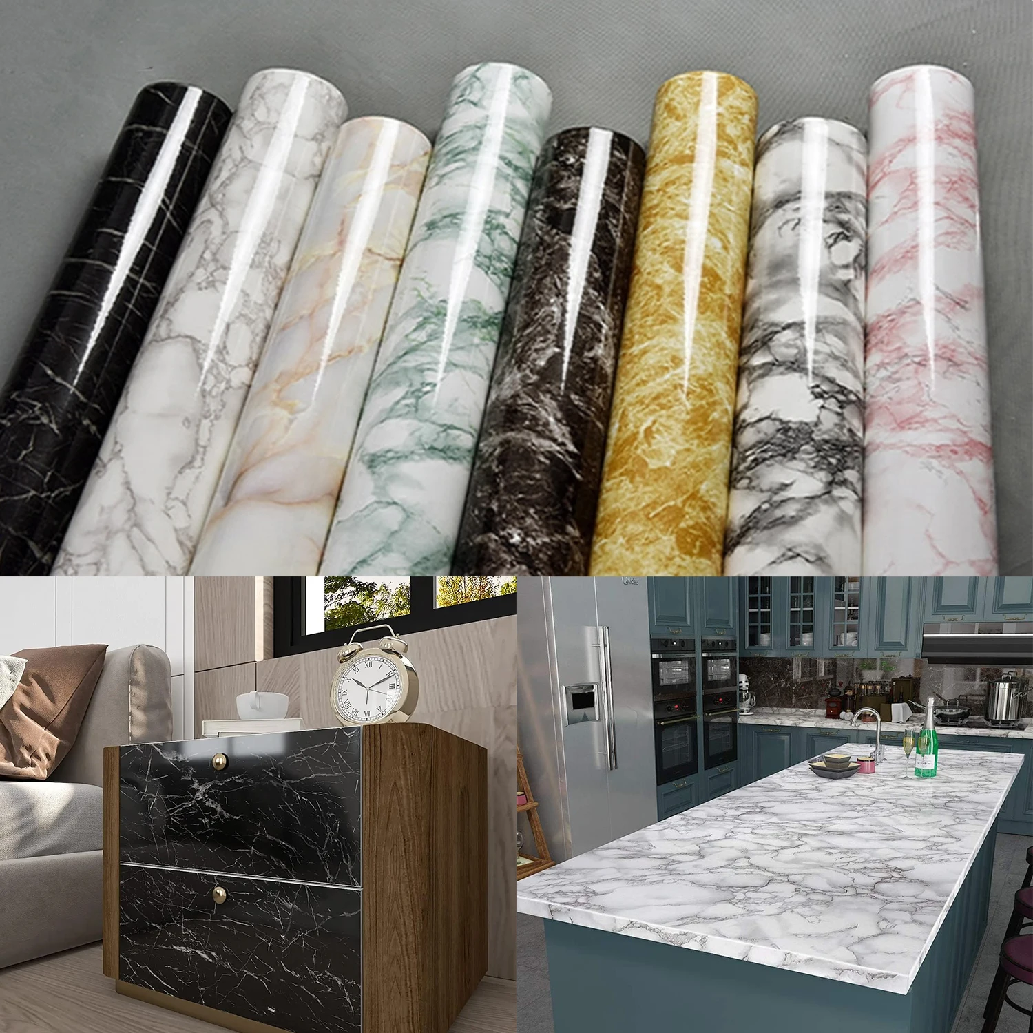 40cm/55cm Black Marble Contact Paper for Countertops Covers Peel and Stick Wallpaper for Dining Table Desk Furniture Renovations