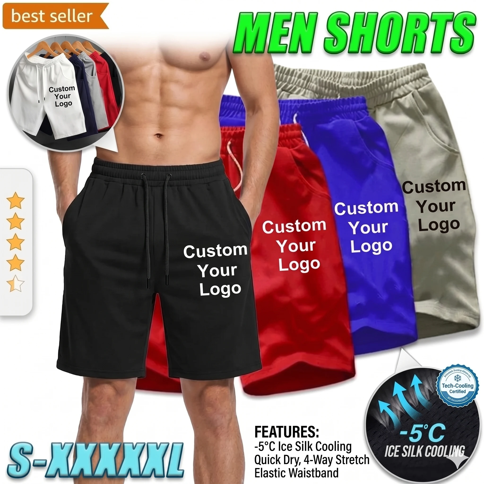 Men's Custom Logo Quick-Drying Running Sports Shorts Breathable Mesh Beach Summer Comfortable Shorts