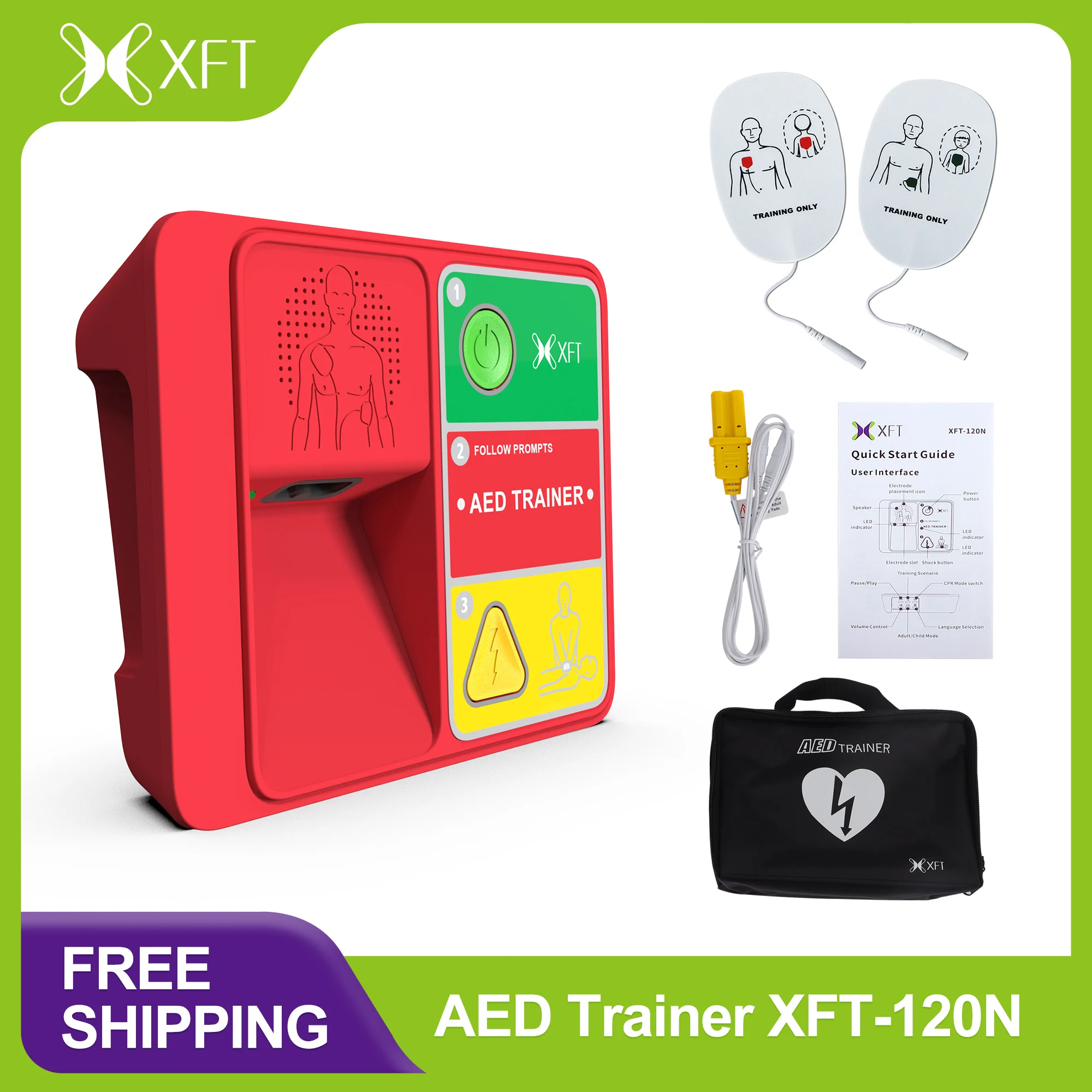 XFT AED Trainer, AED Trainer Device, CPR Practice Device with Voice Prompts (4 Language) for First Aid Beginners, XFT-120N