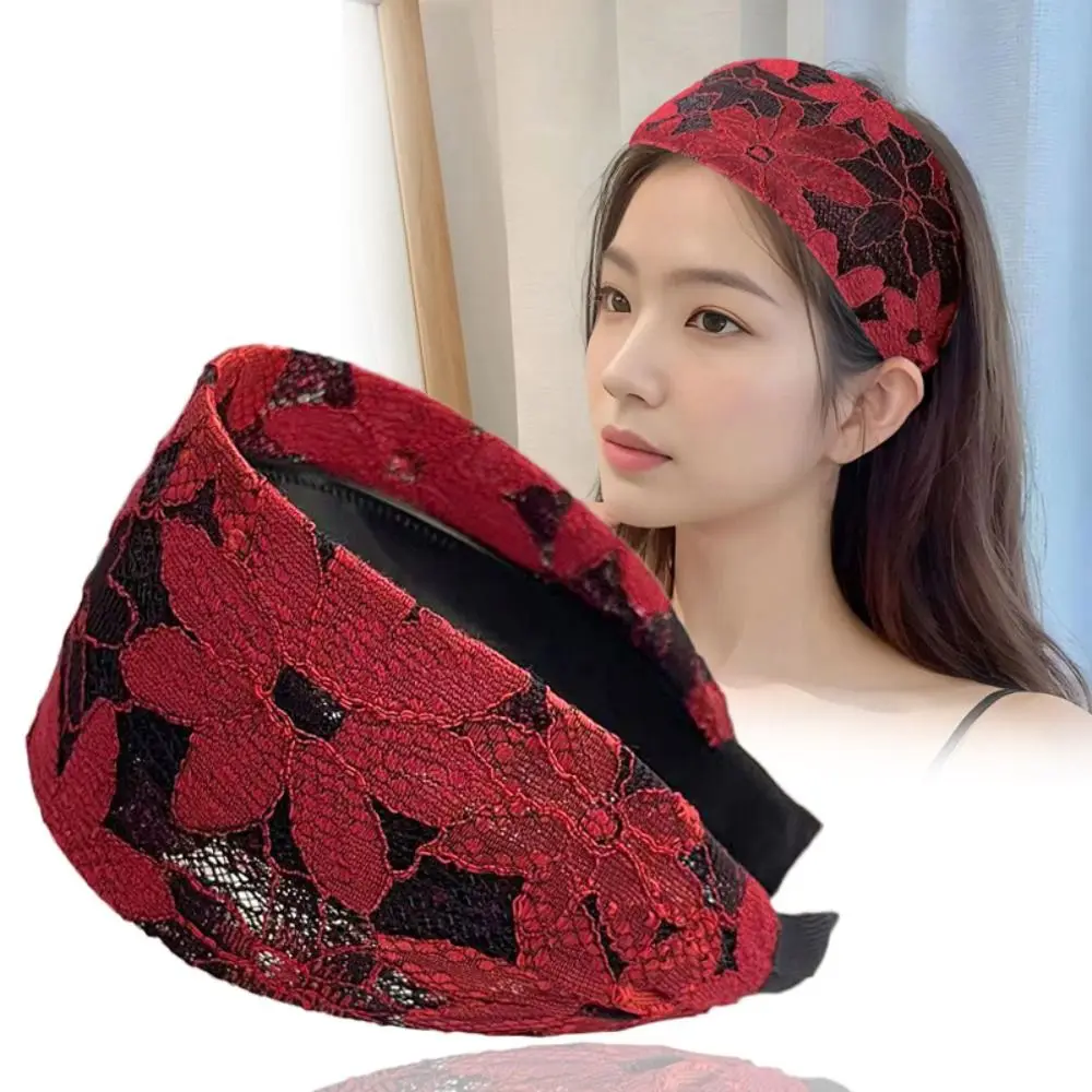 

Fashion Embroidery Wide Headband Flower Non-slip Lace Headband Simple Wide Brim Hairband Daily