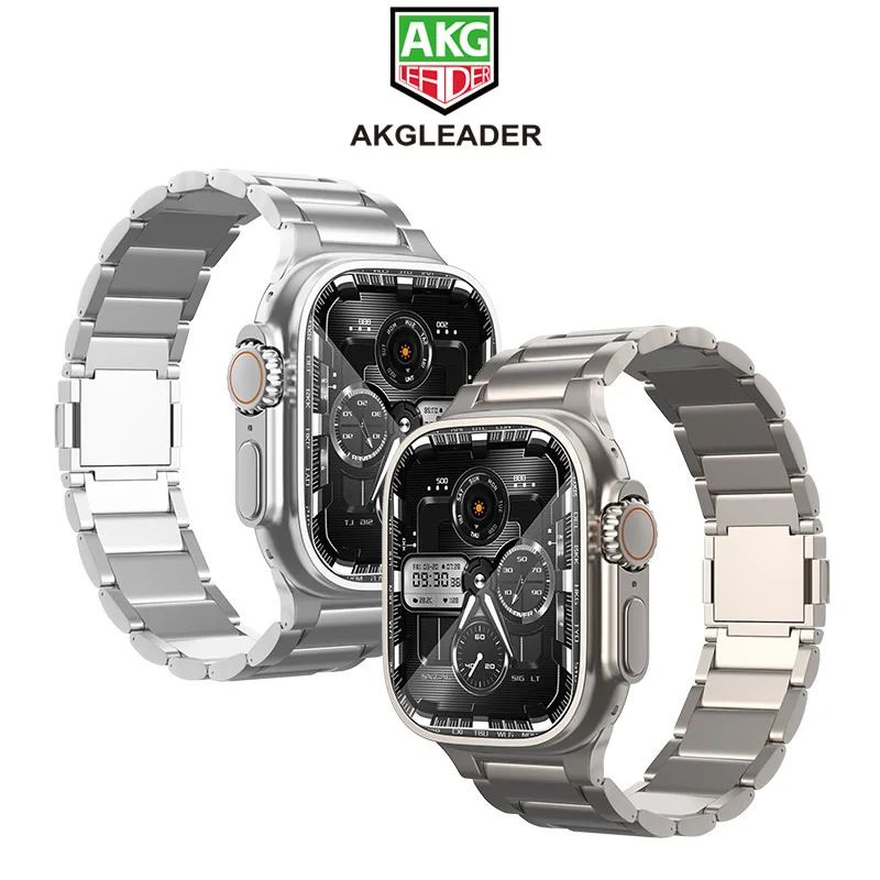 AKGLEADER-Apple Watch用チタンストラップ,超薄型,49mm,磁気クラスプ付きストラップ,iwatchウルトラ2/1