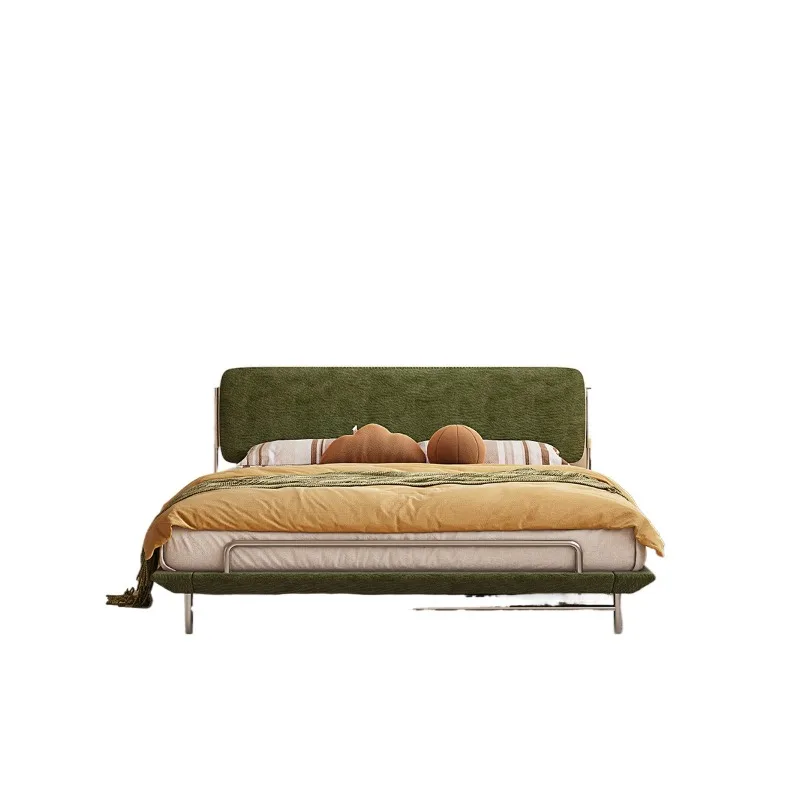 

Bauhaus style fabric bed, medieval style double bed, ultra-thin bedside bed small apartment