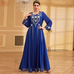 Uni Ramadan Muslim Women's Embroidery Abayas Mesh Sleeve Dubai Elegant Casual Dresses For Women Gala 2024