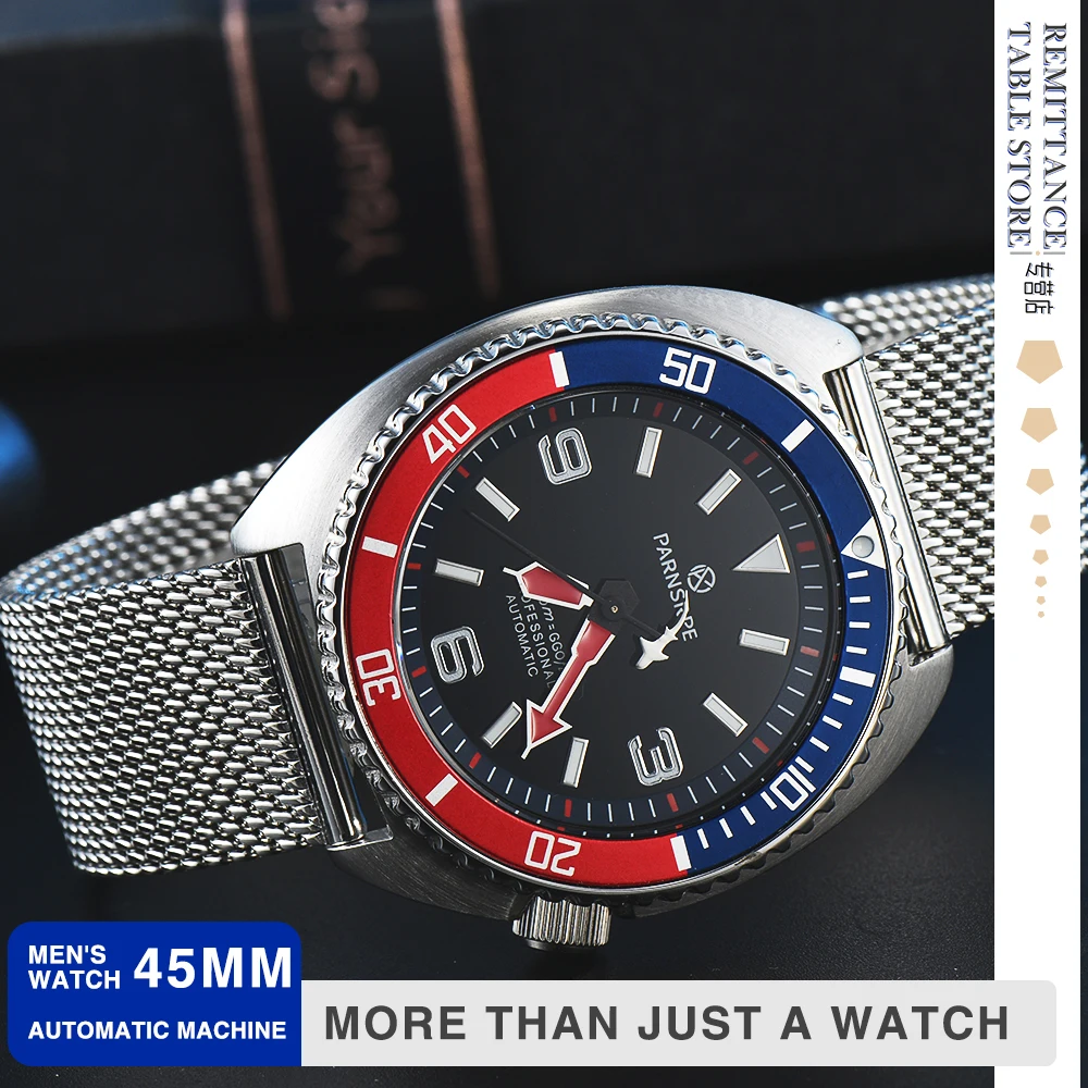 

Parnsrpe - Luxury Red and Blue Ring Watch 45mm Men's Watch Japan NH35 caliber sapphire crystal stainless steel case