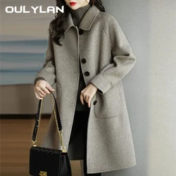 Woolen Jacket Women's 2024 Autumn/Winter New Style Small Thickened Korean Version Slim Temperament Mid-Length Woolen Coat