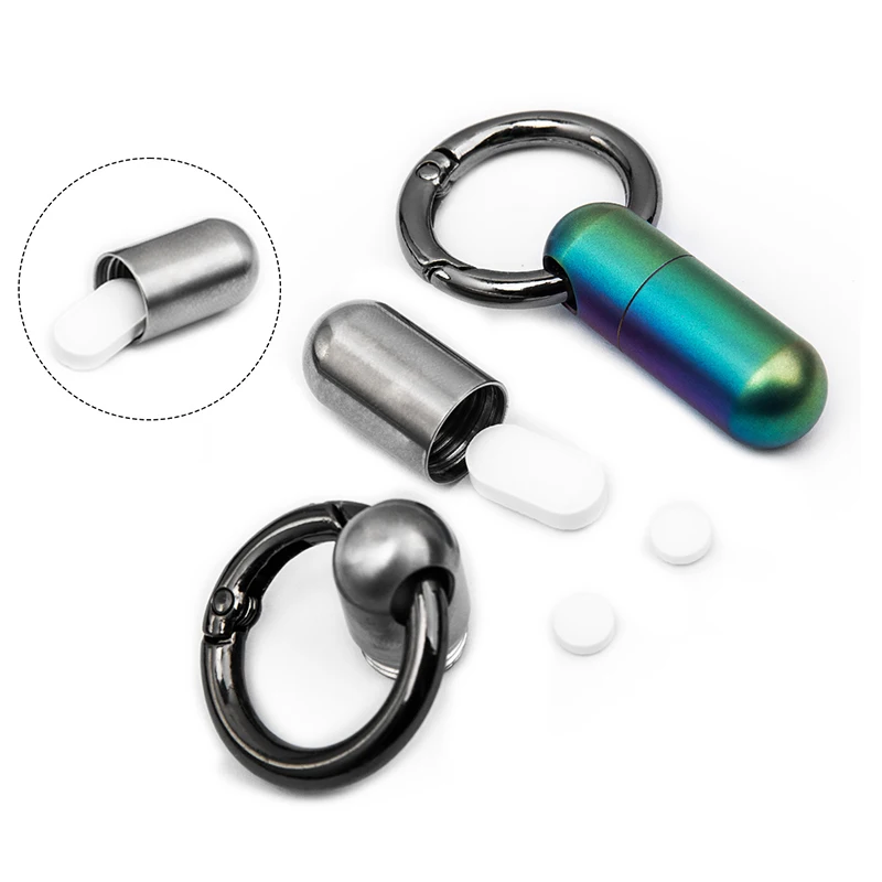 1Pc Portable Seals Bottle Waterproof Canister Medicine Bottles Outdoor Mini Titanium Alloy First Aid Pill Case Keychain