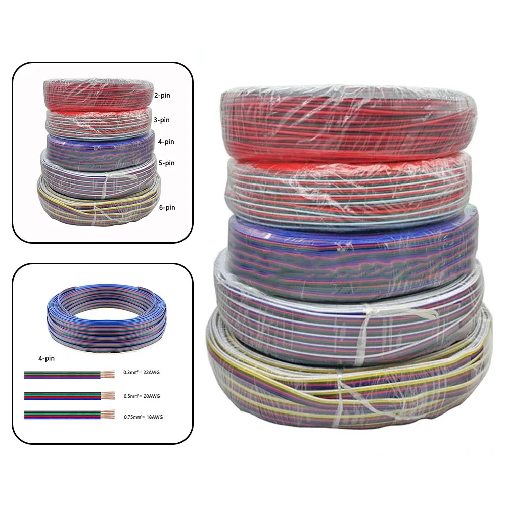 10-метровый удлинительный кабель, 4-контактный провод, электрический 4-цветный провод, многожильный удлинительный кабель для светодиодной ленты 22/20/18WAG