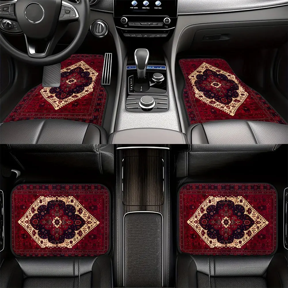 

2pcs/4pcs Bohemian Retro Dark Red Car Floor Mat Set - Durable And Easy-to-clean Material, Suitable For All Car Models - Simple I