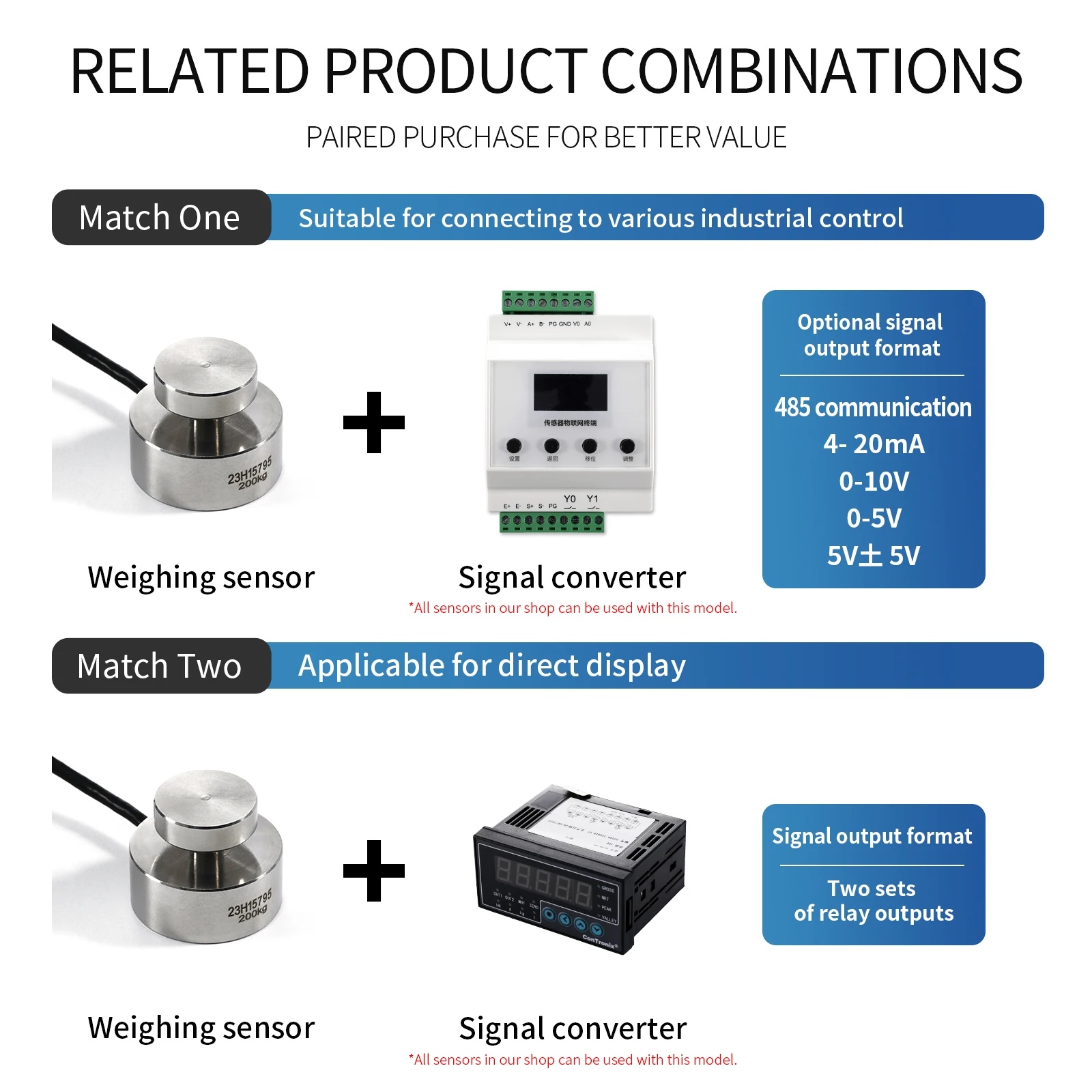 Load Cell Tension Compression Force Sensor Weight Pressure With Signal Transmitter and Display Instrument 100/200/500/1000KG