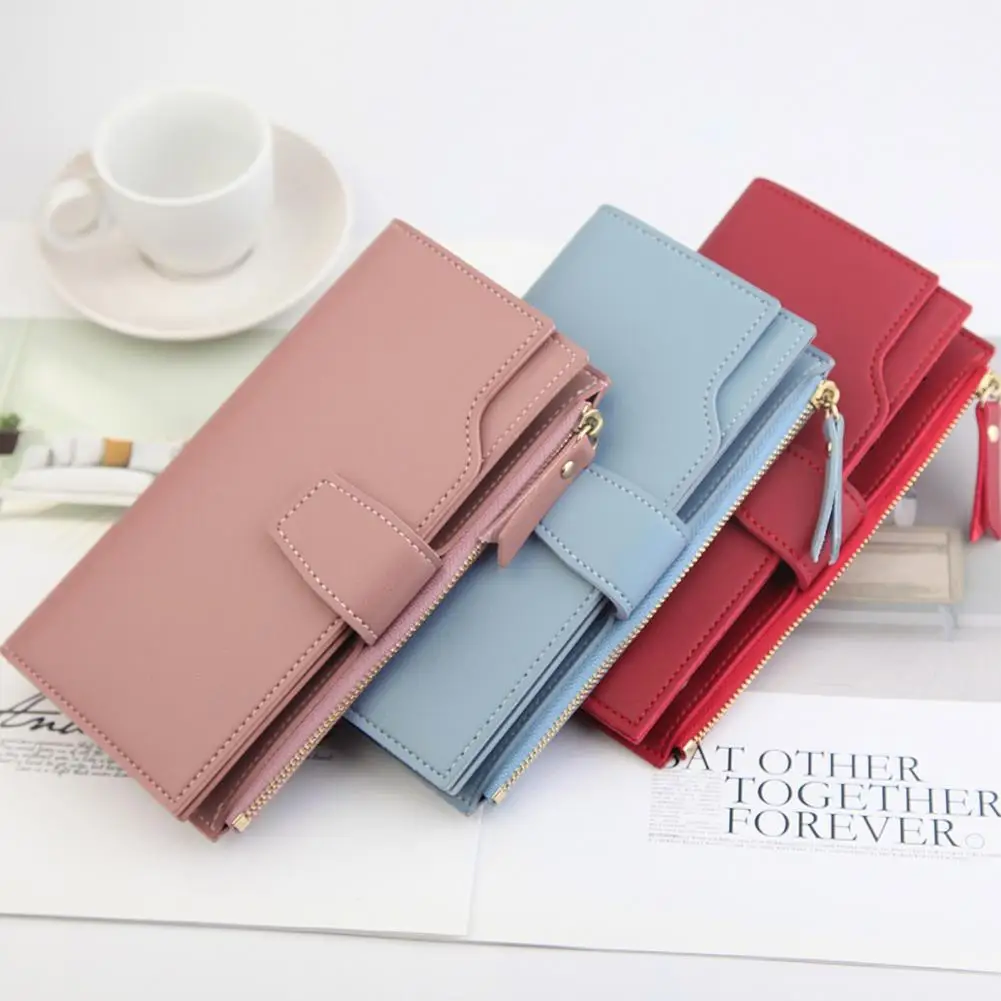 Card Holder Wallet Large Capacity Solid Color Luxury Gift Zipper Blocking Organizer for Phone Pocket Ladies Cartera