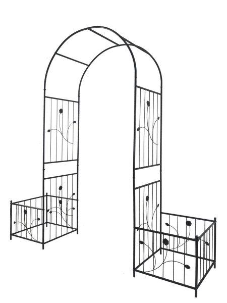 

Металлическая садовая арка с двумя подставками для растений, 79,5'' (ширина) x 86,6'' (высота), опора для вьющихся растений, арка для роз, для улицы, черная