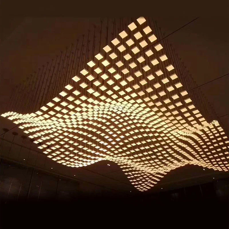 Acrylic LED Pendant Light Modern Minimalist Square Lobby Hotel Hall Indoor Chandeliers Customized Engineering Lighting Fixtures