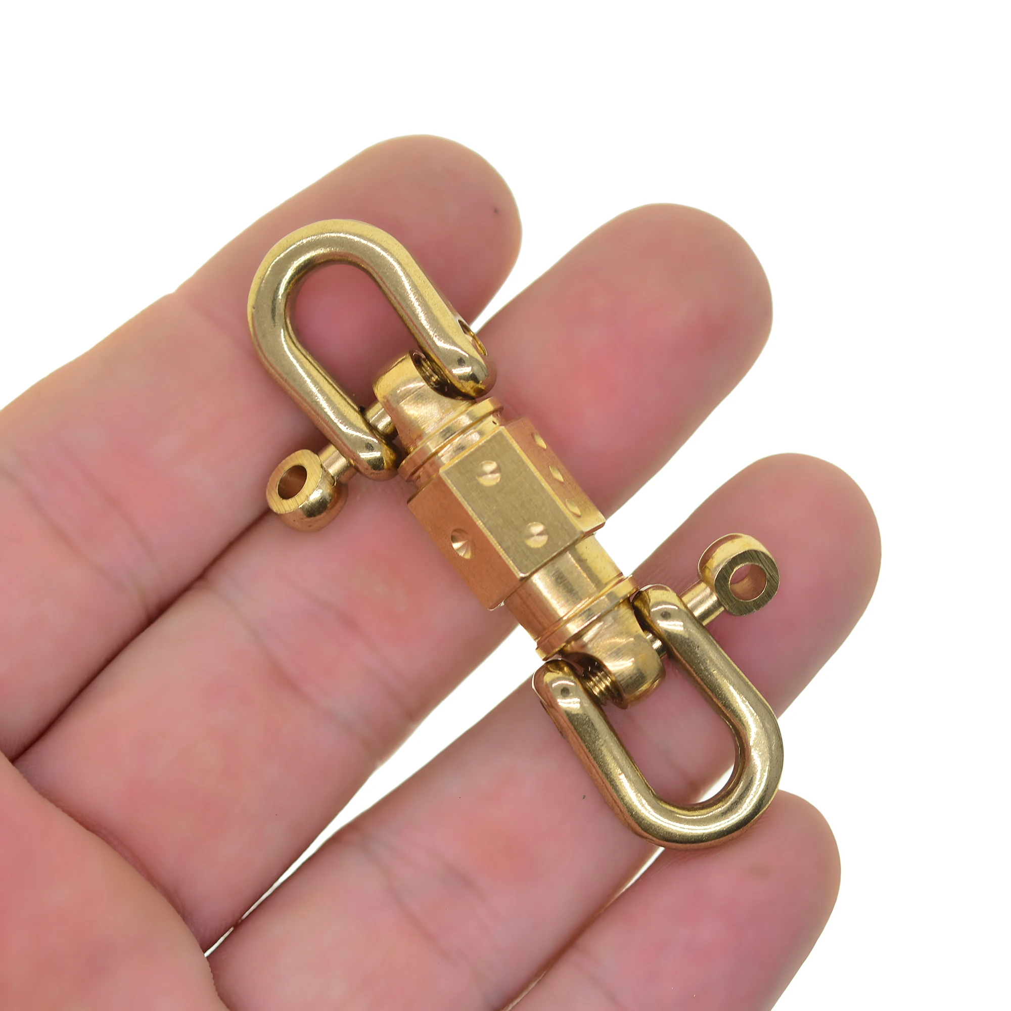 Super fine Solid brass Pull quick release swivel detachable keychains screw brass shackle carabiner DIY EDC Tool