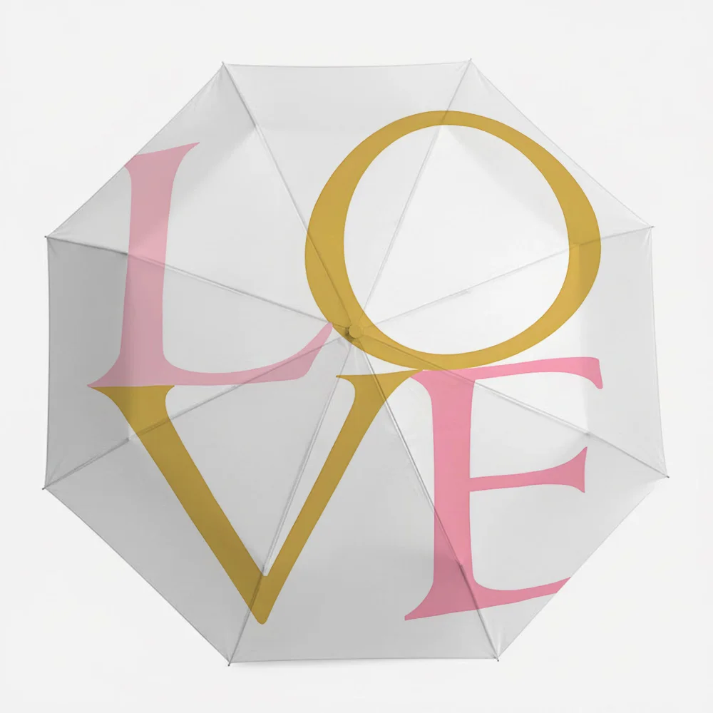 

Автоматический складной зонт с розово-золотым принтом «LOVE», портативный, водонепроницаемый, ветрозащитный, для путешествий, для романтических прогулок