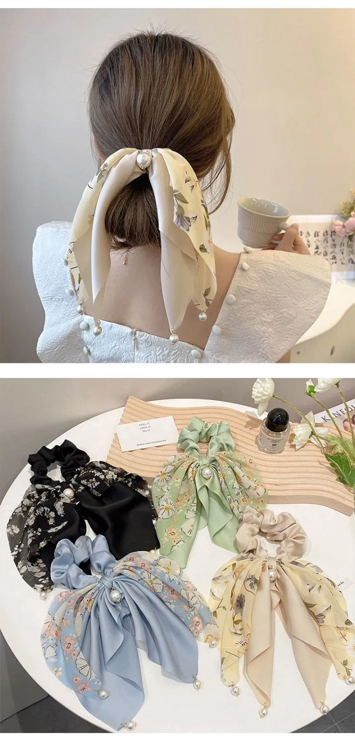 VANIKA Neue Frauen Bogen Haar RopeChiffon Blumen Druck Süße Elastische Haarband Pferdeschwanz Halter Gummi für Haar Krawatten Haar Zubehör – Detail 9
