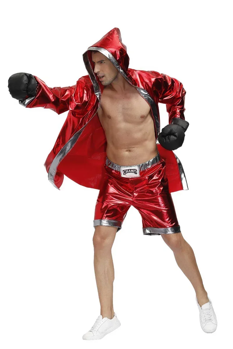 Men Women Cosplay Costume Boxing Robe with Shorts and Tops Adult Hooded Cloak Robe Uniform Couple Boxer Performance Costume