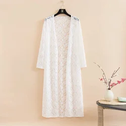 2023 Summer New Solid Color Temperament Women's Clothing Long Sleeve Hollow Out Lace Thin Loose Oversized Simplicity Cardigan