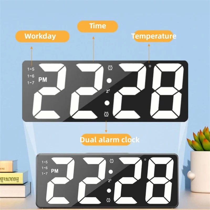 Último reloj Digital, despertador LED, reloj electrónico de escritorio para dormitorio con pantalla de temperatura, brillo ajustable, 12/24 horas