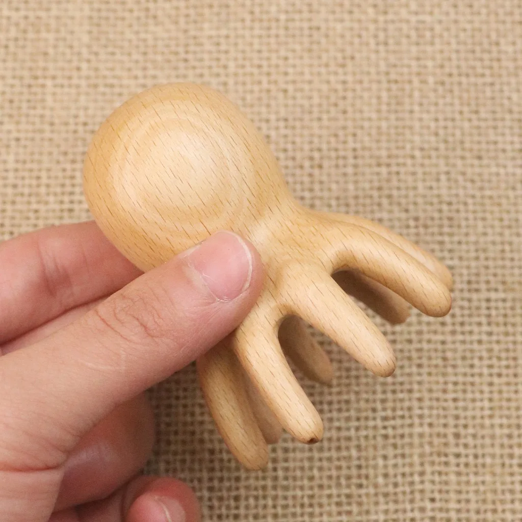 Beech Wood Octopus Massage Comb Head Meridian Scraping Scalp Massage Brush Acupuncture SPA Gua Sha Massage Comb Fatigue Relief