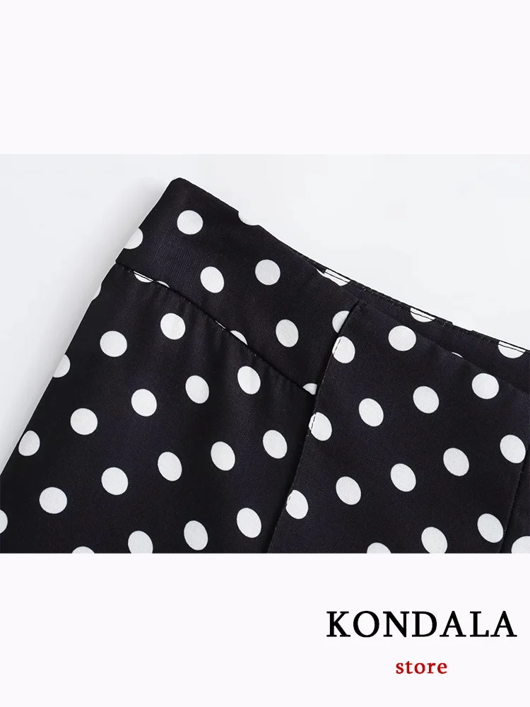 KONDALA Casual Women Suit Polka Dot V Neck Single Button Lace-up Blazer Straight Long Zipper Pants Fashion 2023 Autumn Sets