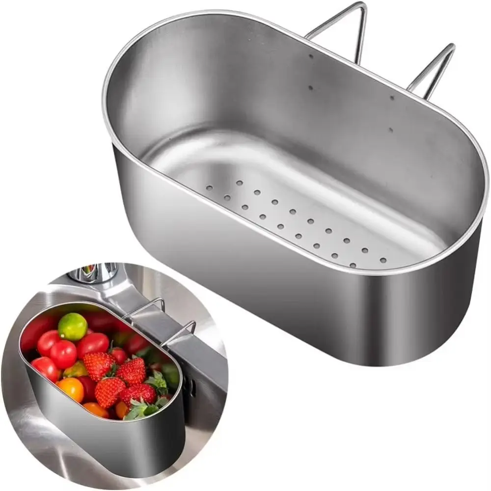 

Stainless Steel Portable Strainer Wall Hanging Rust-Resistant Kitchen Sink Drain Rack Time-Saving Mesh Colander Kitchen Strainer